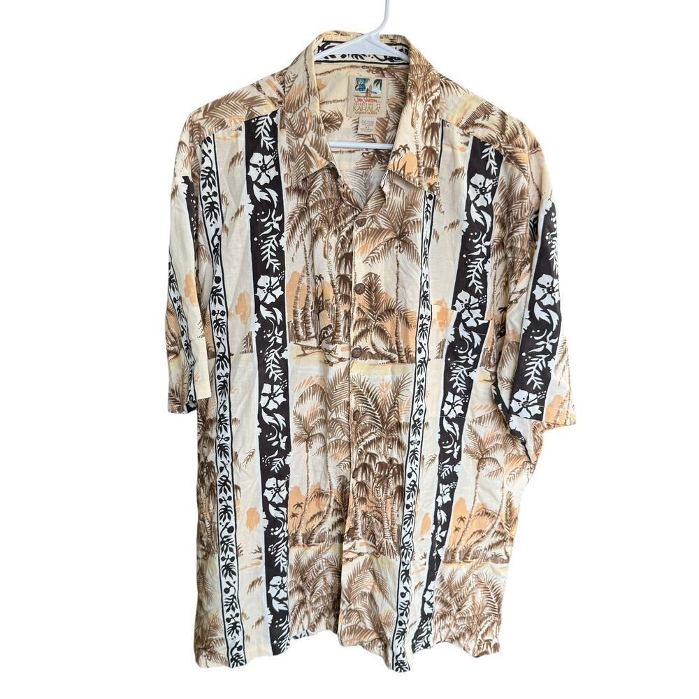 Vtg John Severson Kahala Hawaiian Aloha Button Up Shirt XL Linen Blend Beach